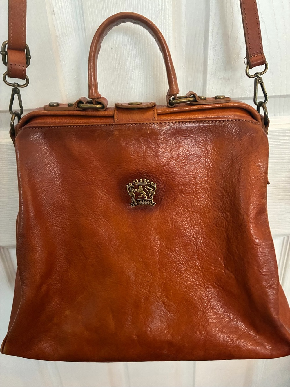 Pratesi Firenze Monteriggioni Cognac Leather Doctor Satchel Bag Italy B174